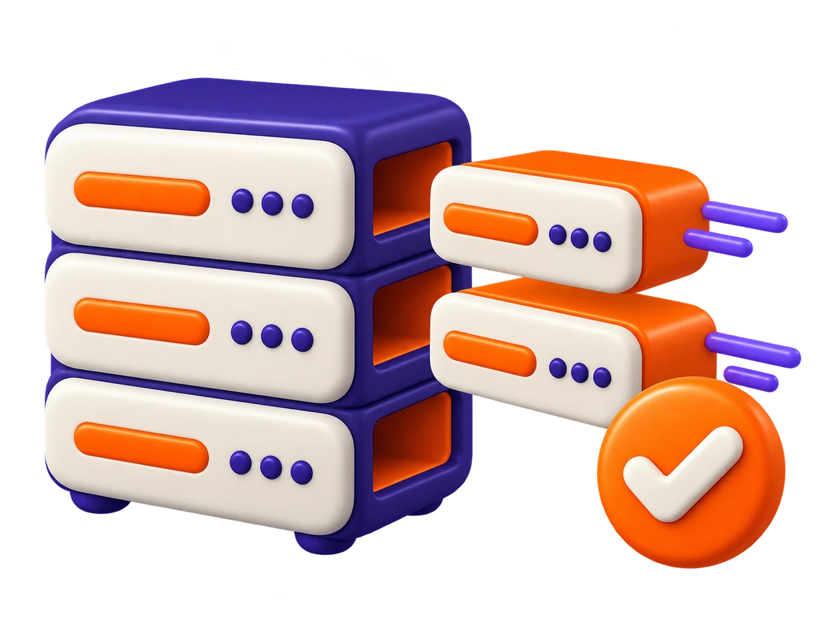 A stack of existing server blocks with two new blocks sliding in and a check mark